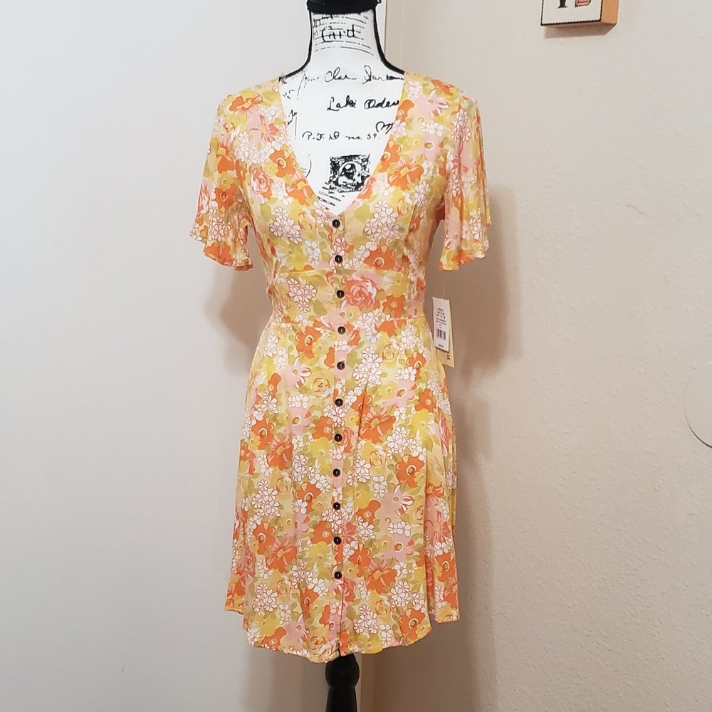 Cute Summer Dress Orange & Yellow Floral by Rewind NWT